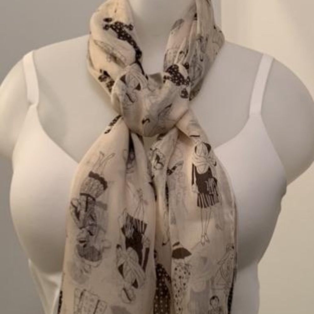 The Roaring 20’s Fashion Digital Silk Scarf - Beige & Black